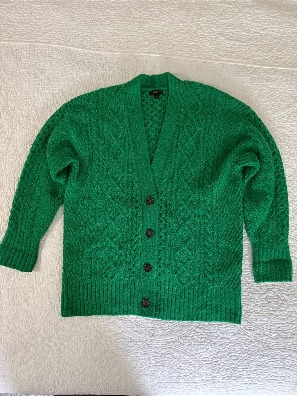 J. Crew Emerald Green Cable-Knit Button Cardigan